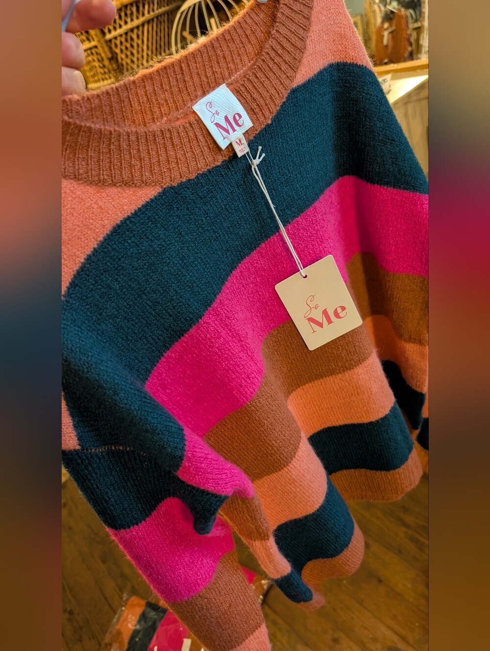 So Me Crewneck Sweater in Pink, Navy & Rust